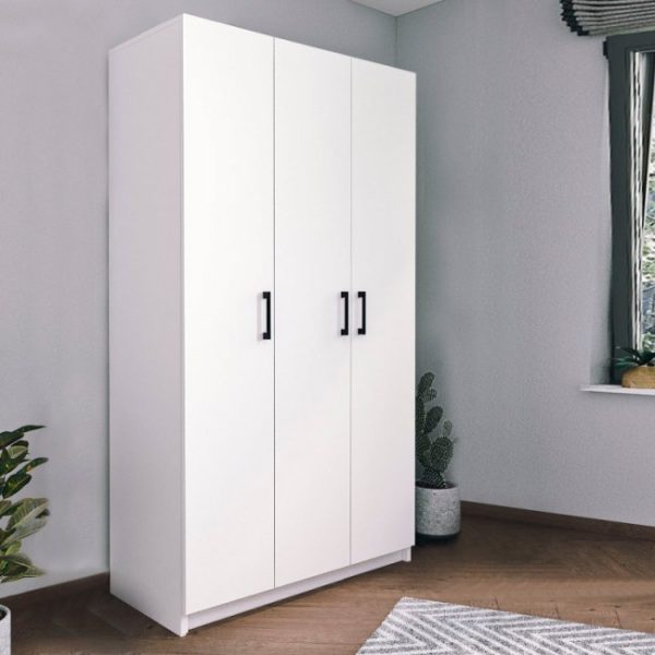 Armario de melamina de tres puertas en blanco