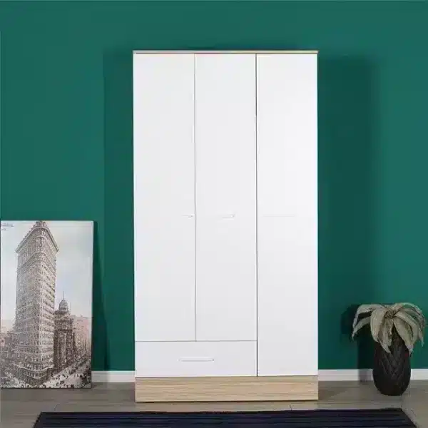 Armario de tres puertas en blanco Sonoma 3